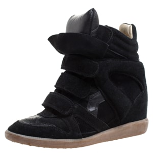 Isabel Marant Black Suede And Leather Bekett Wedge High Top Sneakers Size 38