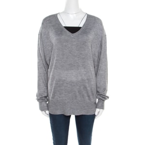 Isabel Marant Melange Grey Cashmere Silk V Neck Sweater M