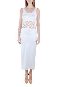 Jean Paul Gaultier Soleil White Cotton Jersey Distressed Waist Bodycon Dress S