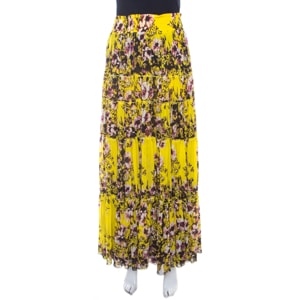 Jean Paul Gaultier Yellow Floral Printed Gauze Tiered Long Skirt M