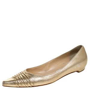 Jimmy Choo Metallic Gold Leather Pointed Ballet Flats Size 38.5