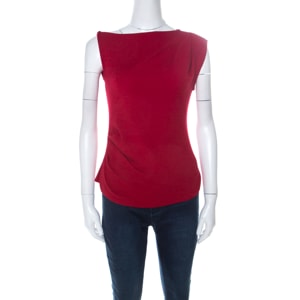 Joseph Red Wool Asymmetrical Ruched Detail Sleeveless Top S