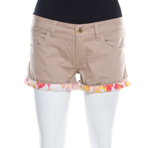 Just Cavalli Beige Stretch Cotton Contrast Cuff Detail Mini Shorts S