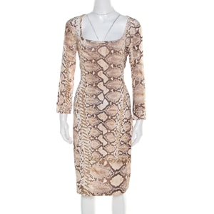 Just Cavalli Brown and Beige Python Scale Printed Jersey Dress XL