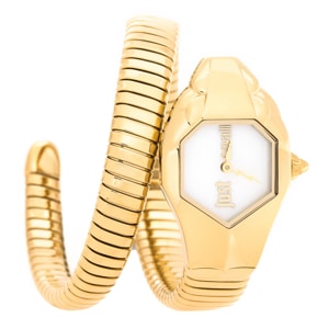 Just Cavalli Mother Of Pearl Yellow Gold Plated Stainless Steel Serpent JC1L001M0026 Women's Wristwatch 22 mm