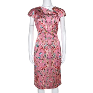 Just Cavalli Pink Baroque Print Satin Sheath Dress M