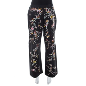 Kenzo Black Floral Embellished Cotton High Waist Straight Fit Trousers L