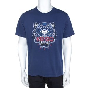 Kenzo Blue Cotton Tiger Motif Print T-Shirt XL