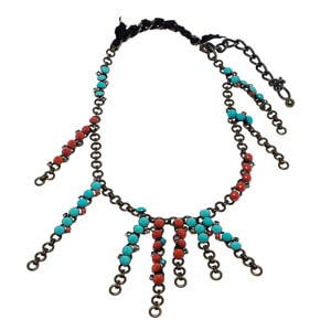Lanvin Multi-color Embellishments Gold Tone Chain Link Statement Necklace / Belt