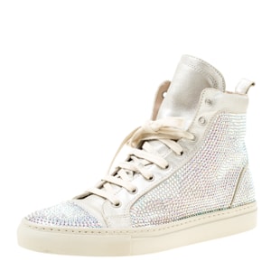 Le Silla Light Grey Suede Crystal Embellished High Top Sneakers Size 38