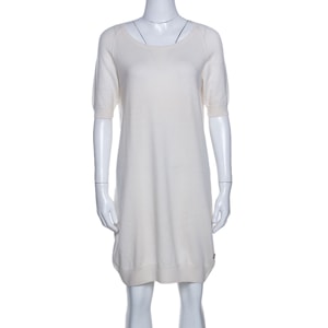 Loro Piana Cream Knit Short Sleeve Shift Dress M