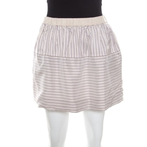 Louis Vuitton Beige Striped Silk Logo Elasticized Waist Mini Skirt M