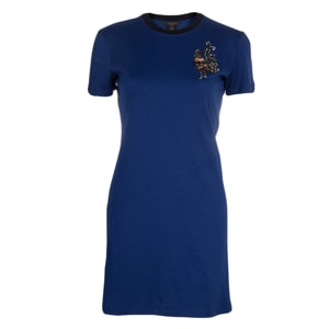 Louis Vuitton Blue Embroidered Motif Detail Crew Neck T-Shirt Dress S