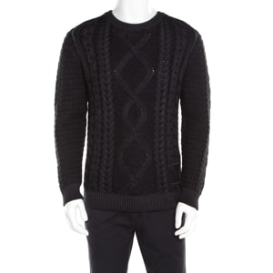 Louis Vuitton Grey Melange Cable Knit Crew Neck Sweater M