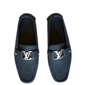 Louis Vuitton Navy Blue Textured Leather Montaigne Moccasins Size 42