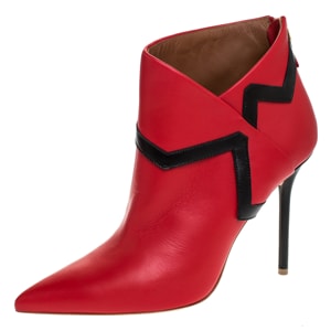 Malone Souliers By Emanuel Ungaro Red Leather Pointed Toe Ankle Booties Size 41