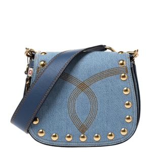 Marc Jacobs Blue Denim and Leather Small Studded Nomad Crossbody Bag