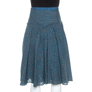 Marc Jacobs Blue Floral Printed Cotton Lurex Striped Midi Skirt M