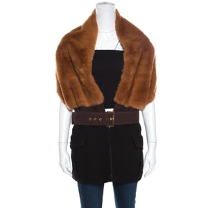 Marni Bicolor Rabbit Fur and Wool Blend Belted Scarf Style Vest ( One Size )