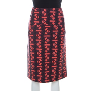 Marni Red Geometric Print Wool Pencil Midi Skirt M