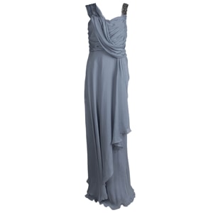 Matthew Williamson Grey Silk Draped Asymmetric Embellished Gown M