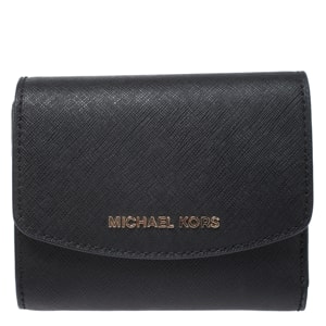 Michael Kors Black Leather Short Jet Set Trifold Wallet