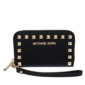 Michael Kors Black Saffiano Leather Studded Selma Wristlet Wallet
