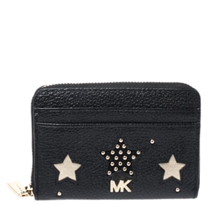 Michael Kors Black Studded Leather Star Zip Around Coin Purse