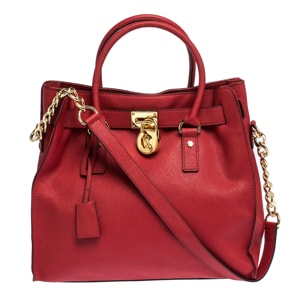 MICHAEL Michael Kors Red Leather Large Hamilton North South Tote with Wallet