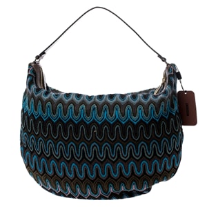 Missoni Green/Multicolor Fabric and Leather Weave Hobo