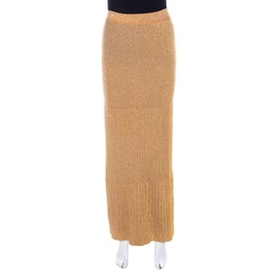 Missoni Metallic Gold Knit Pleated Maxi Skirt S