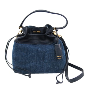 Miu Miu Blue Denim And Madras Leather Shoulder Bag