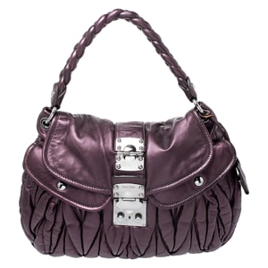 Miu Miu Metallic Purple Matelasse Lux Leather Coffer Hobo