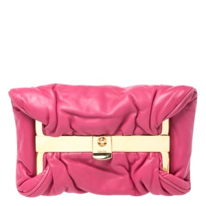 Miu Miu Peonia Pink Nappa Leather Gold Frame Clutch