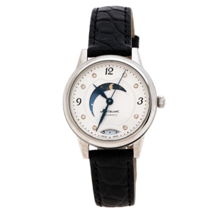 Montblanc White Stainless Steel Leather Boheme Day & Night 114730 Women's Wristwatch 30 mm