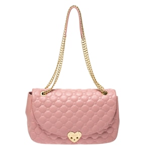 Moschino Pink Quilted Leather Heart Clasp Shoulder Bag