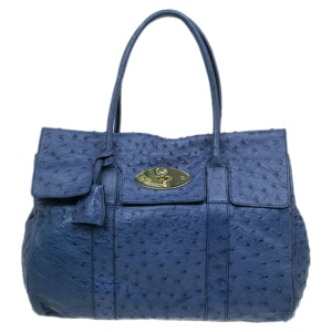 Mulberry Blue Ostrich Leather Bayswater Satchel Bag