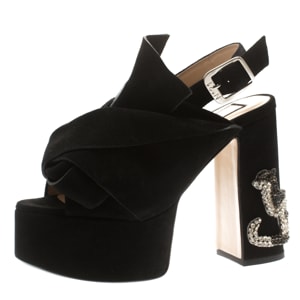 N21 Black Suede Embellished Knot Platform Block Heel Ankle Strap Sandals Size 36