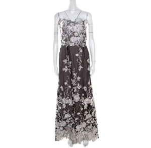 Notte By Marches Black Floral Embroidered Tulle Sequined Strapless Gown L