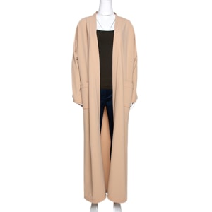 Nuna Atelier nude stretch crepe two pocket open front abaya