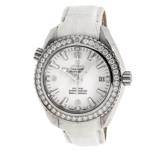 Omega White Stainless Steel Diamonds Bezel Seamaster Planet Ocean 600 M 232.18.42.21.04.001 Women's Wristwatch 42 MM