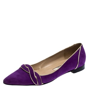 Oscar de la Renta Purple Twisted Suede Pointed Toe Ballets Flats Size 37.5