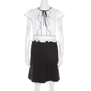 Paule Ka Monochrome Colorblock Cotton Ruffle Trim Cap Sleeve Dress M
