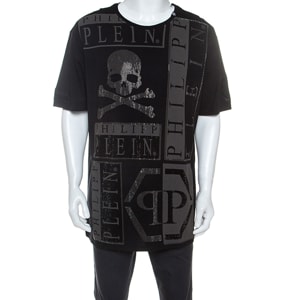 Philipp Plein Black Cotton Embellished Skull Detail T-Shirt 4XL
