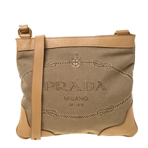 Prada Beige/Brown Logo Jacquard Fabric and Canvas Crossbody Bag
