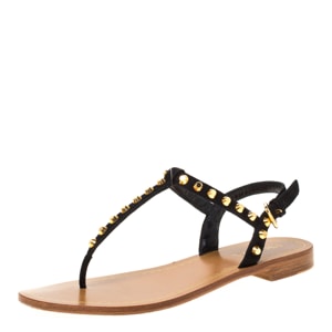 Prada Black/Brown Studded Suede Thong Sandals Size 37