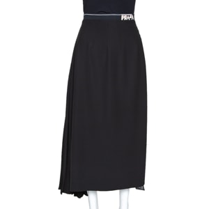 Prada Black Crepe Pleated Asymmetric Midi Skirt L
