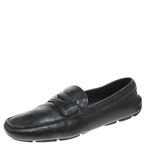Prada Black Saffiano Leather Penny Slip On Loafers Size 44