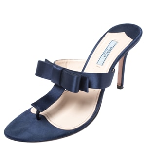 Prada Blue Satin Fuoco Bow Thong Sandals Size 39