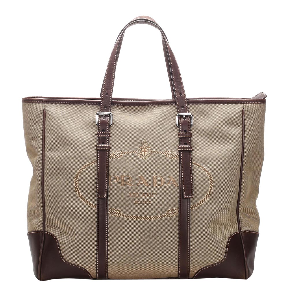 Prada Brown/Beige Canapa Canvas Travel Bag